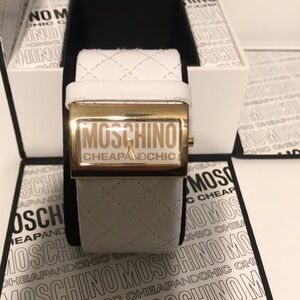 MOSCHINO cheap chic ladies watch white /gold. Leather wide band.